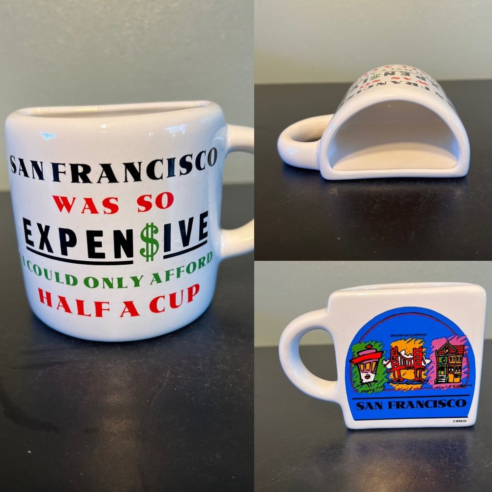 Vintage SNCO San Francisco Half Cup Novelty Mug Ceramic Gag Gift